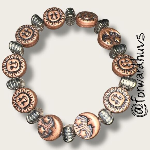 Bundle Sale 3 for $15 | Mixed Metal Bead Stretch Bracelet – Sun Face & Moon Moti - Picture 3 of 6